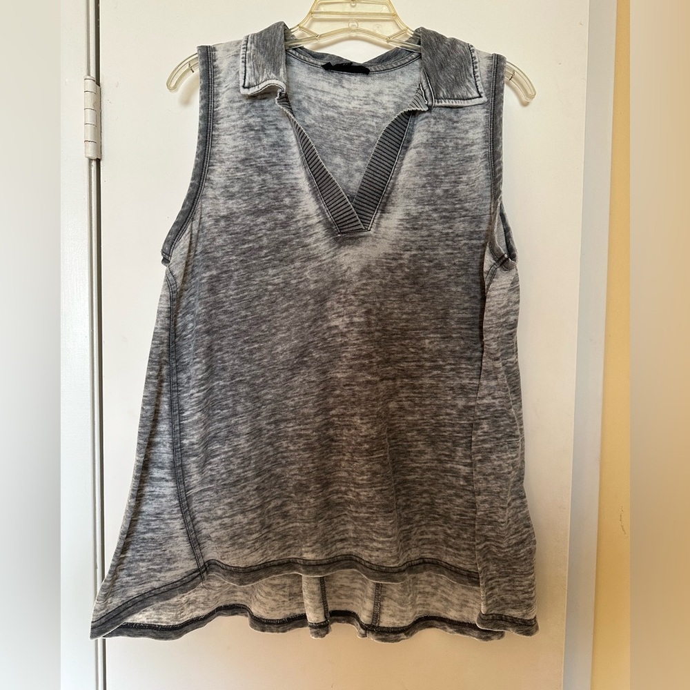 Distressed grey oversized sleeveless polo